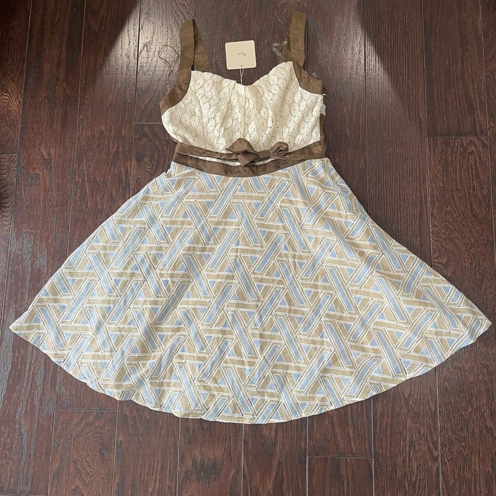 Anthropologie Ryu Dress Women Lace Crochet Boho Cream Brown Size Small NEW